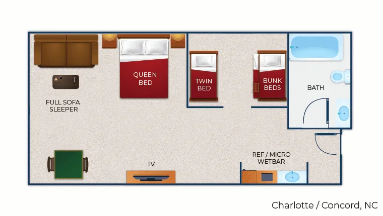 The floor plan for the KidCabin Suite(balcony/patio)